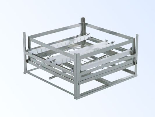 Aufnahmegestell aus Edelstahl mit Teflonstangen. 